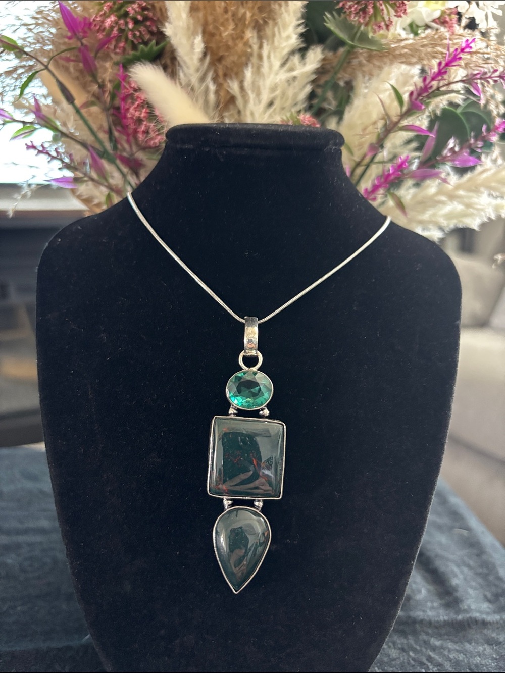 Sterling Silver Bloodstone Apatite Gemstone Necklace